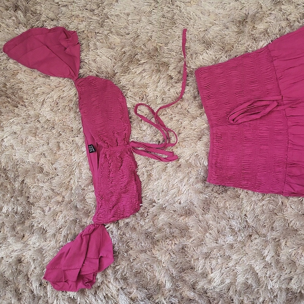 Pink Off-Shoulder Two-Piece Dress - Picture 3 of 4
